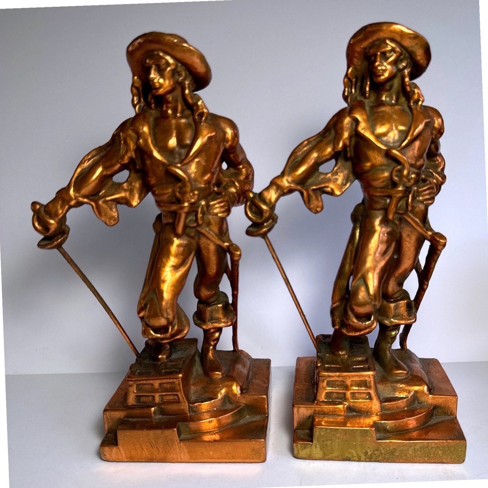Antique 1920s Armor Bronze Paul Herzel Swashbuckler Pirate Bookends - Pair